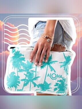 NWT ALOHA Collection Pouch Coco Palms Teal